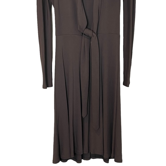 Lafayette 148 Stretchy Knit Open Front Tie Midi Dress Size 6 Brown Long Sleeve - Picture 5 of 10